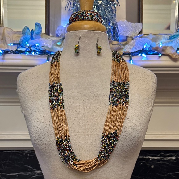 Jewelry - Multicolor Beaded Necklace, Bracelet and Earring Set